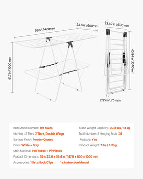 VEVOR outdoor and indoor use with free-standing design keeps laundry flexible
