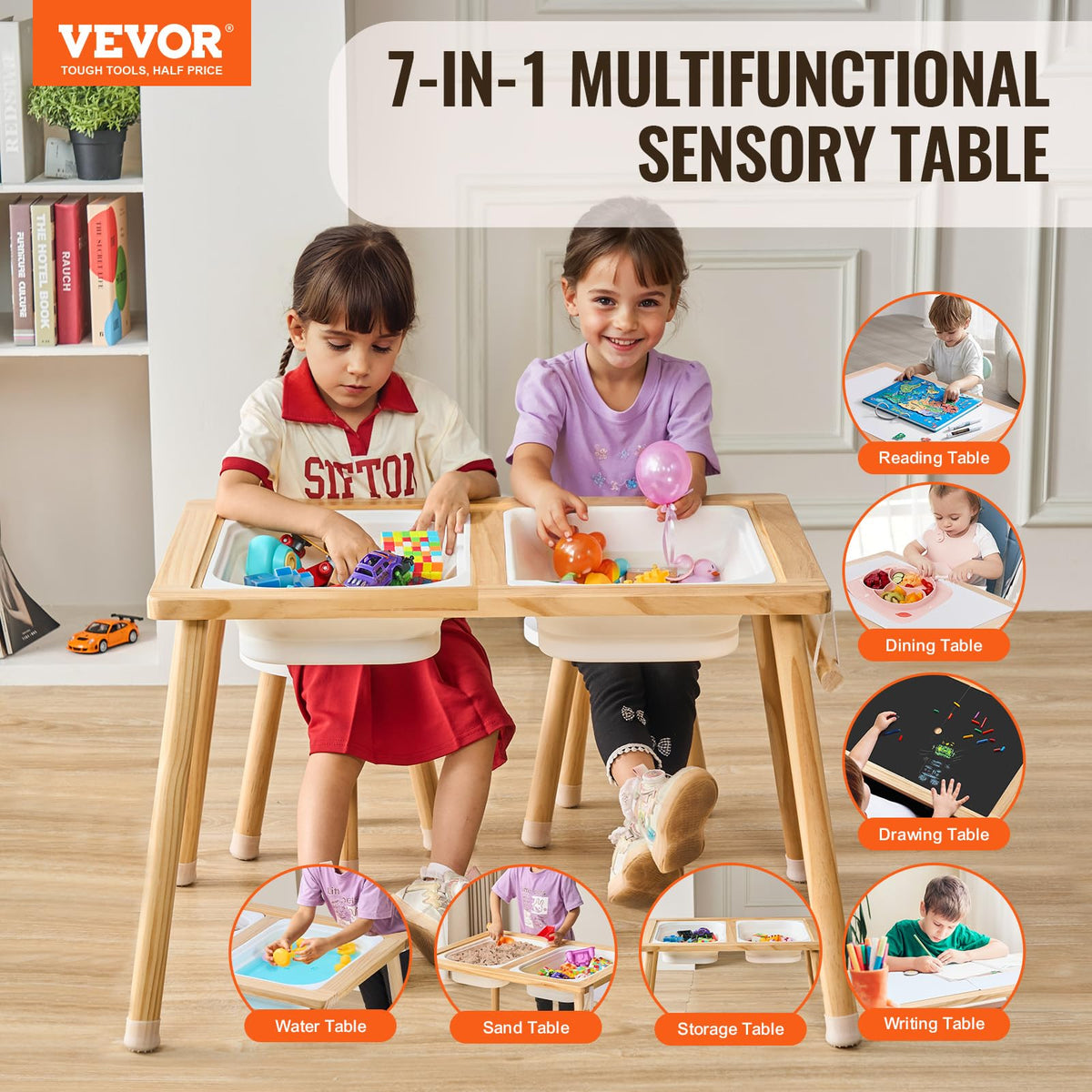 VEVOR Sensory Table double-sided tabletop for meals and crafts.