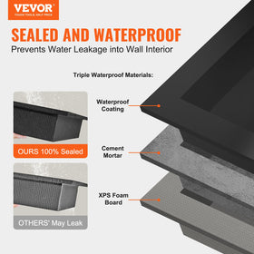 VEVOR shower niche double shelf close-up highlighting waterproof, sealed design.