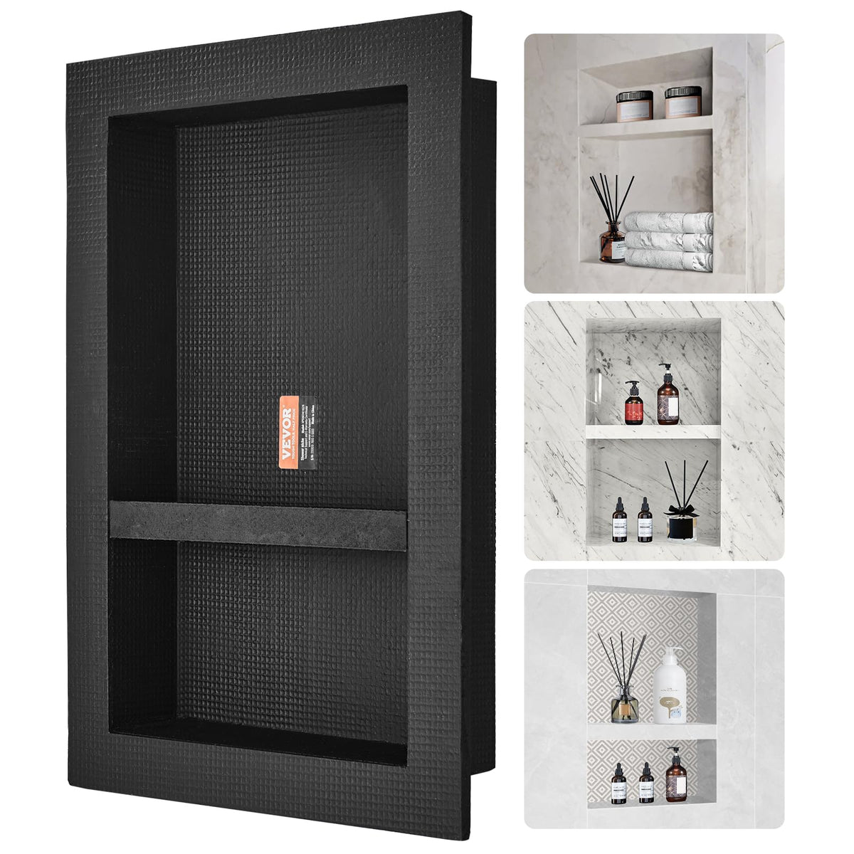 VEVOR shower niche front view showing tile-ready installation for organized bathroom storage.
