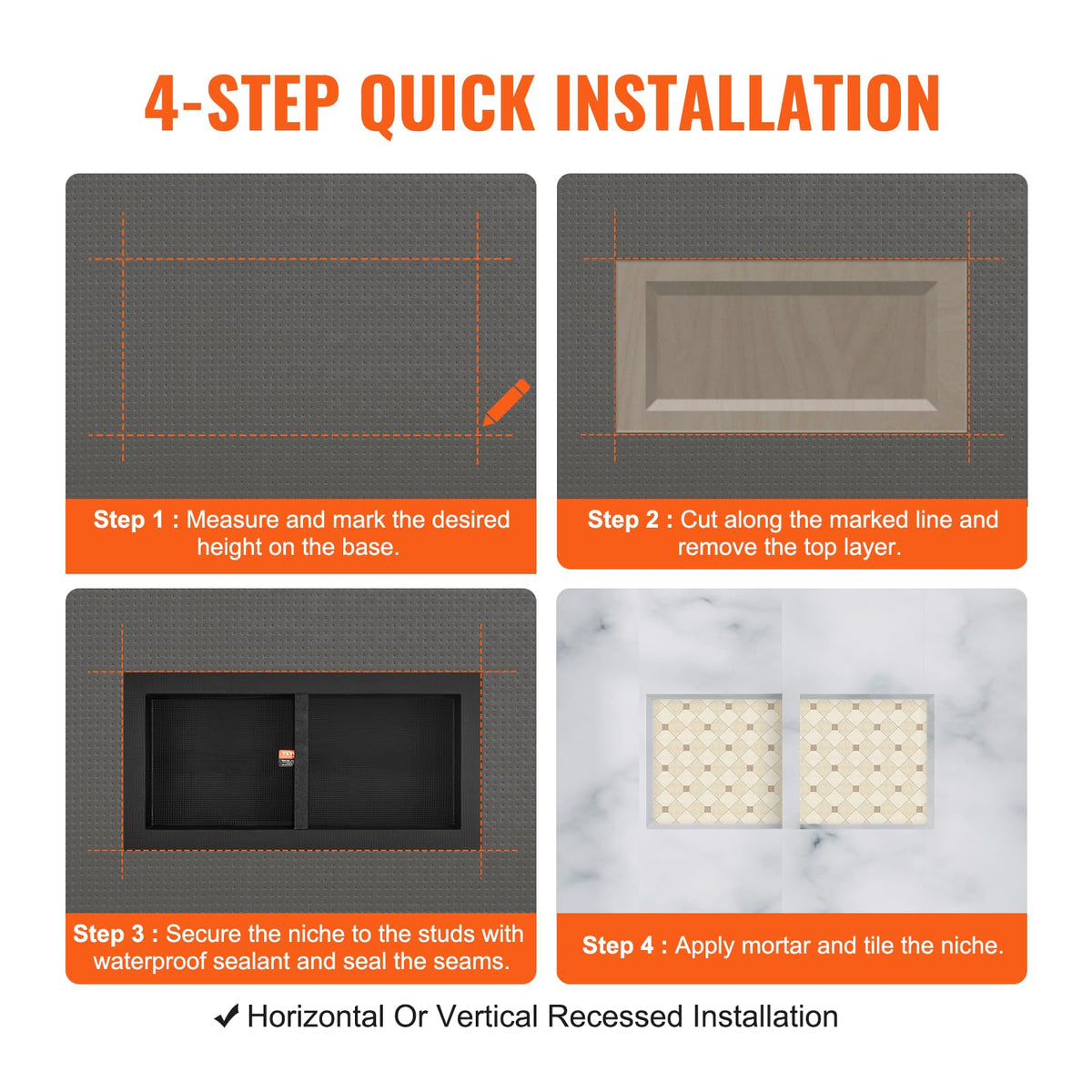 VEVOR sealed waterproof niche protects walls and reduces moisture spread.