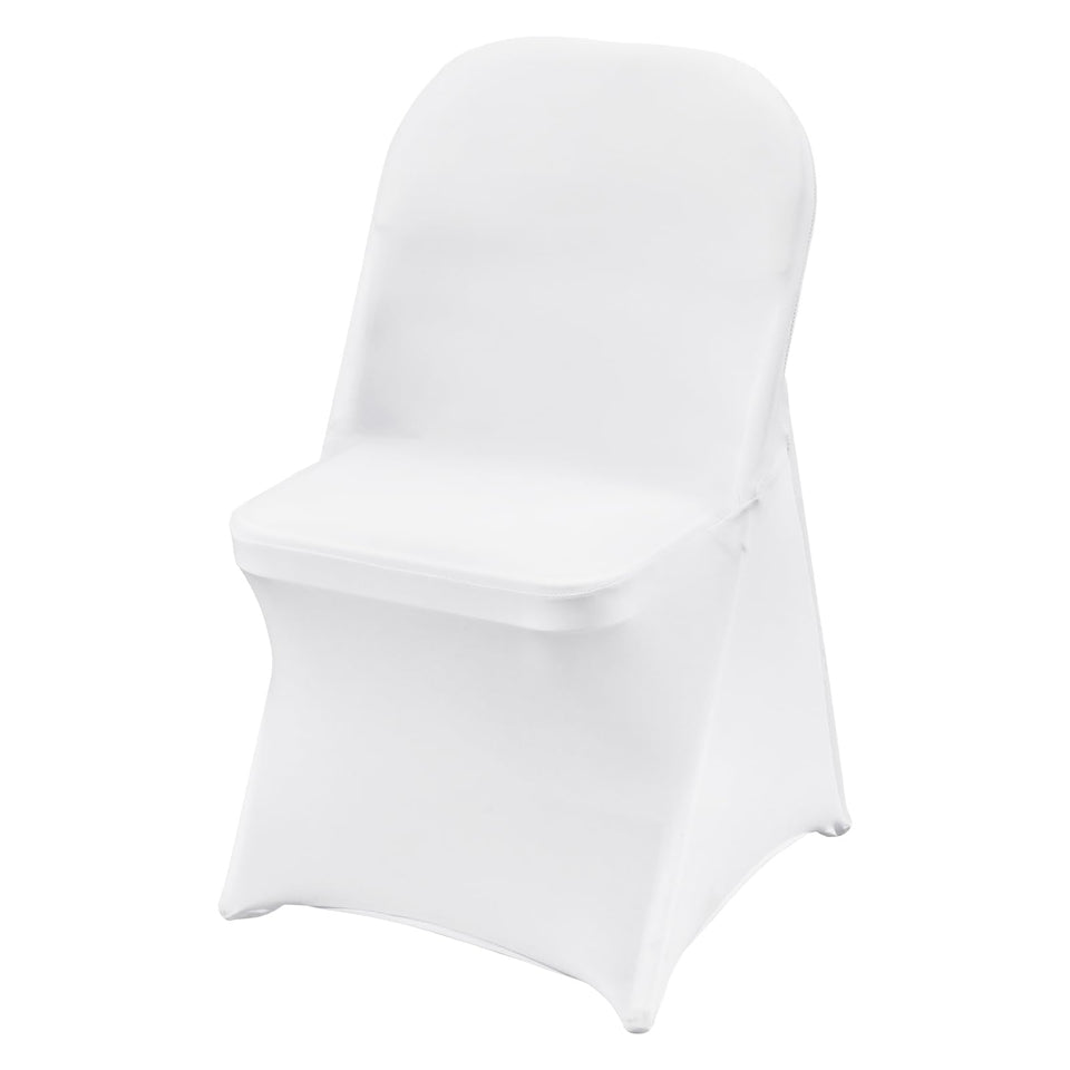VEVOR stretch spandex chair cover over a white chair, protecting furniture at events.