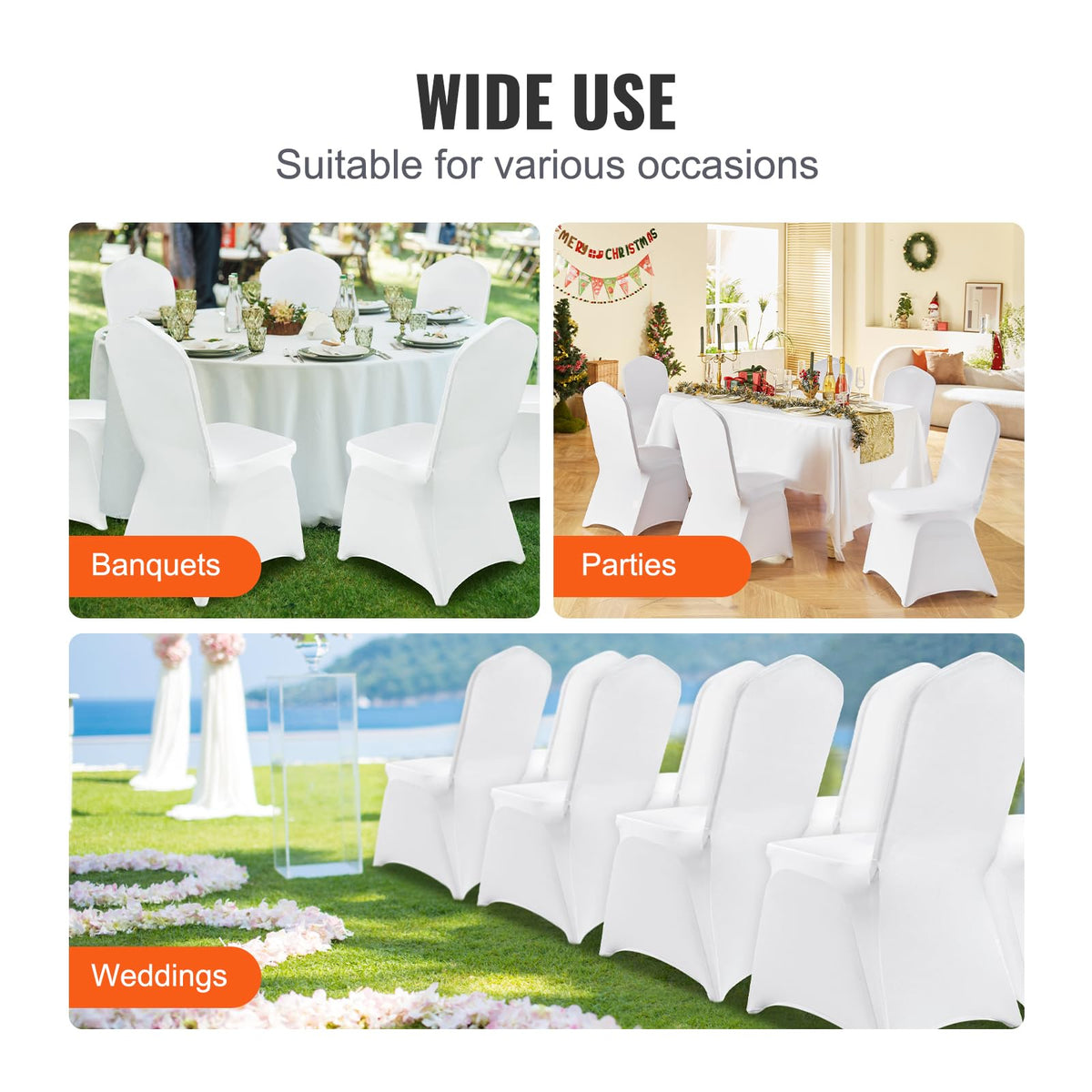 VEVOR universal-fit covers fit most armless chairs for quick transformation.