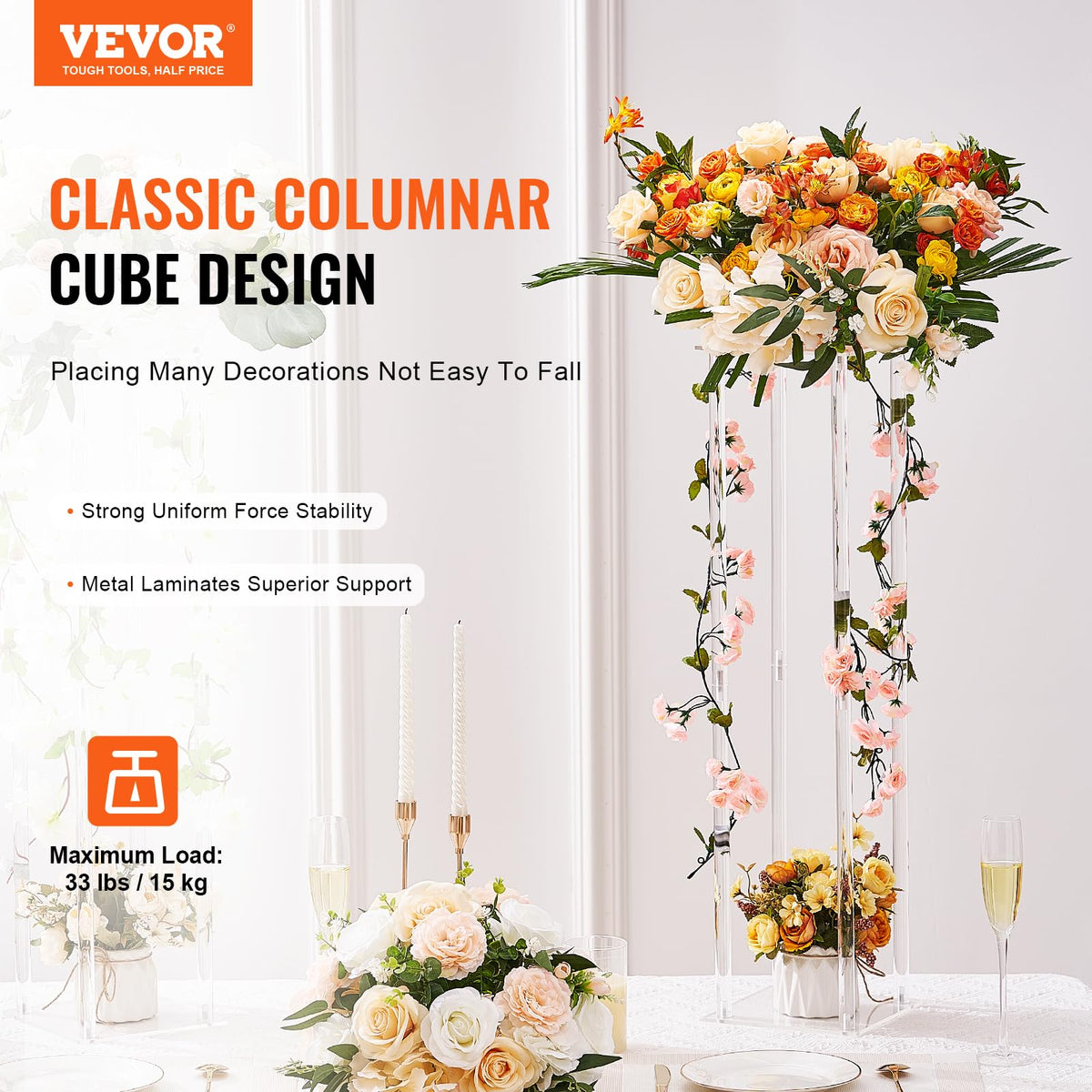 VEVOR acrylic laminate top detail highlights clear light transmission for romantic lighting.