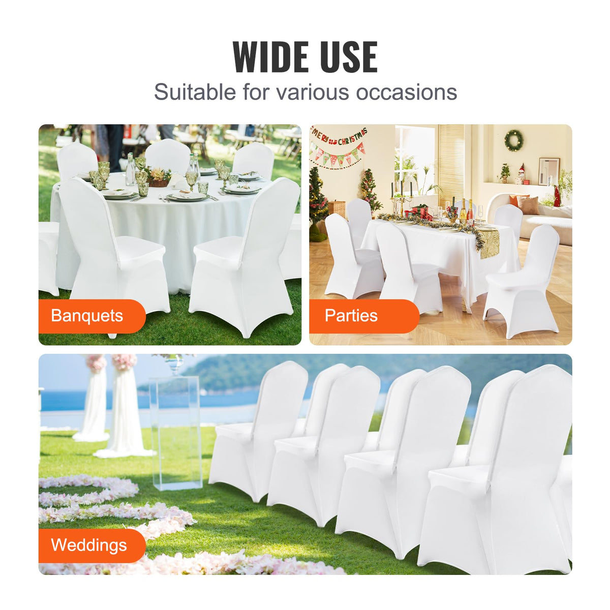 VEVOR wedding party chair cover creates a polished event setting.