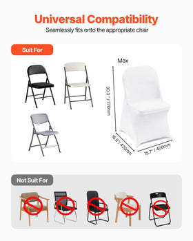 VEVOR white folding chair cover shows simple stretch for quick setup