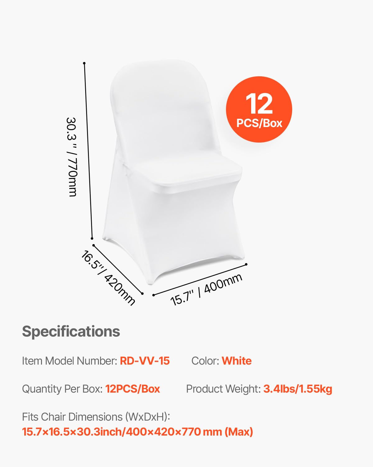 VEVOR white folding chair cover bright white for weddings and banquets