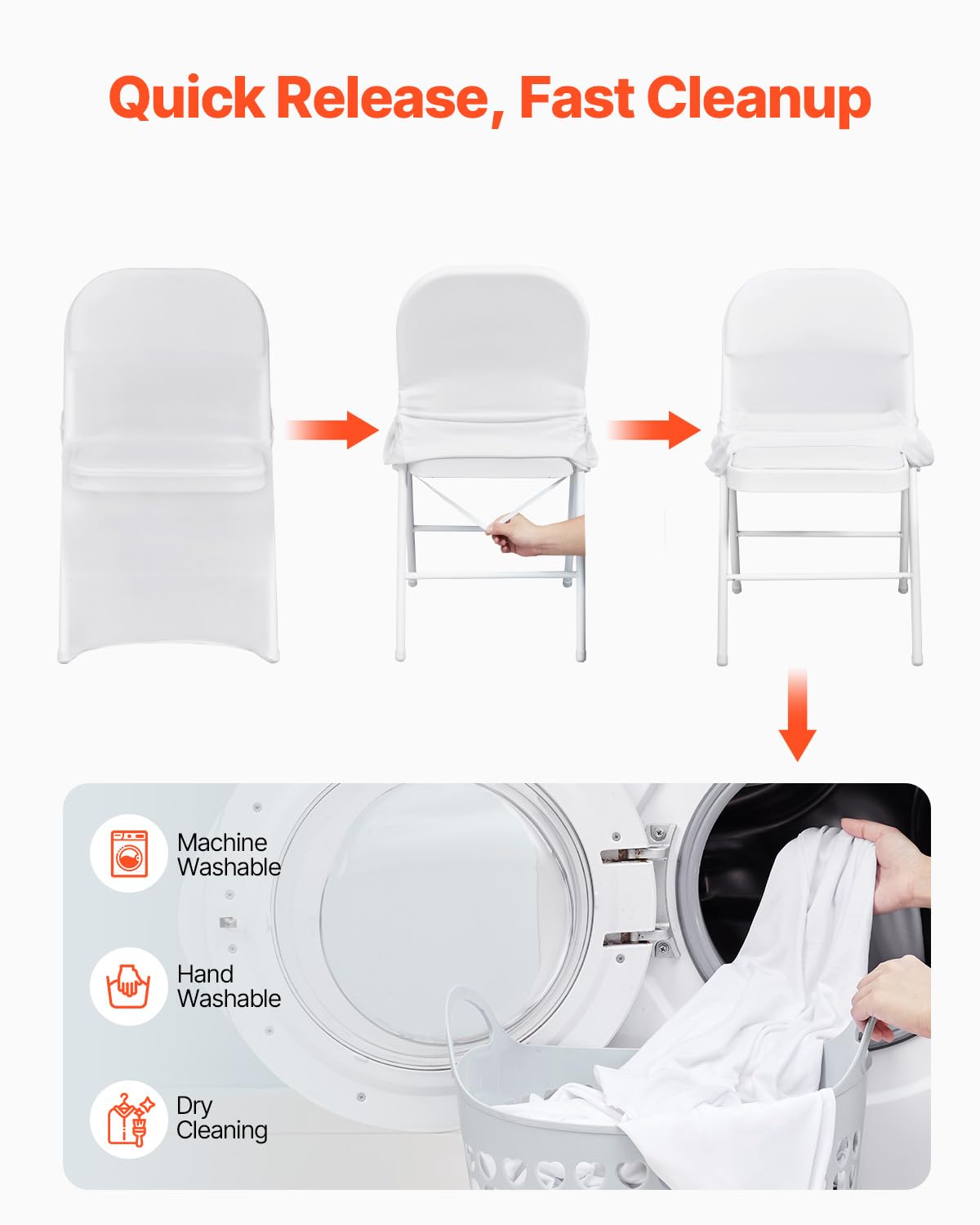 VEVOR white folding chair cover with durable pocket feet