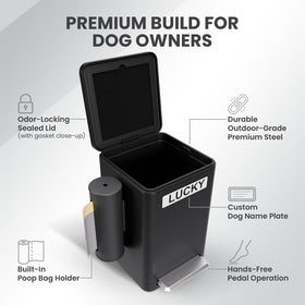 Veydra 6L metal dog waste bin with charcoal filter controls odors.