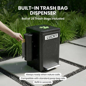Veydra side bag holder with starter bags keeps waste pickup ready.