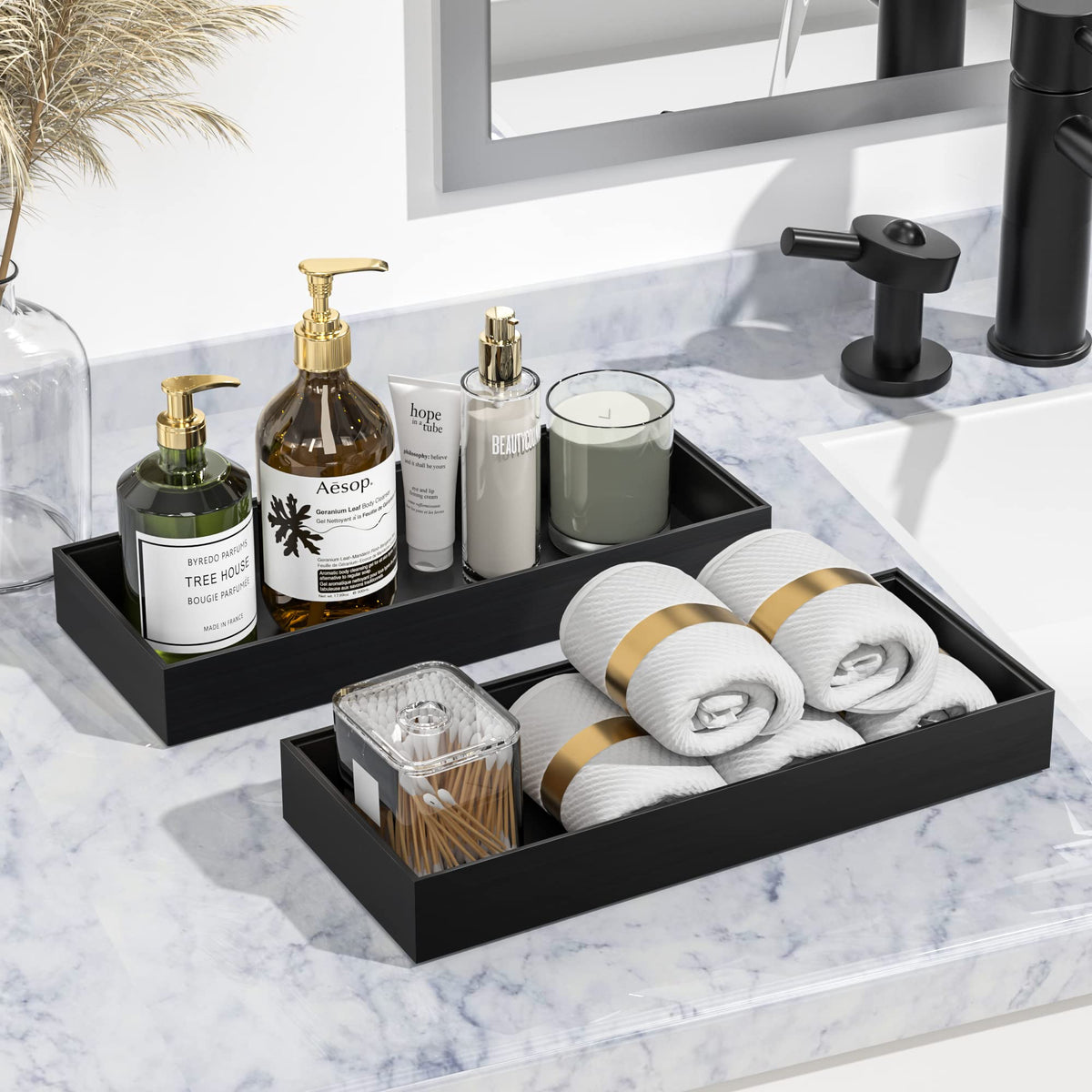 VeyFey black bathroom tray edges prevent items from slipping