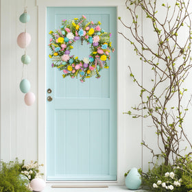 VGIA wreath with multicolor daisies and twigs adds charm to entryways