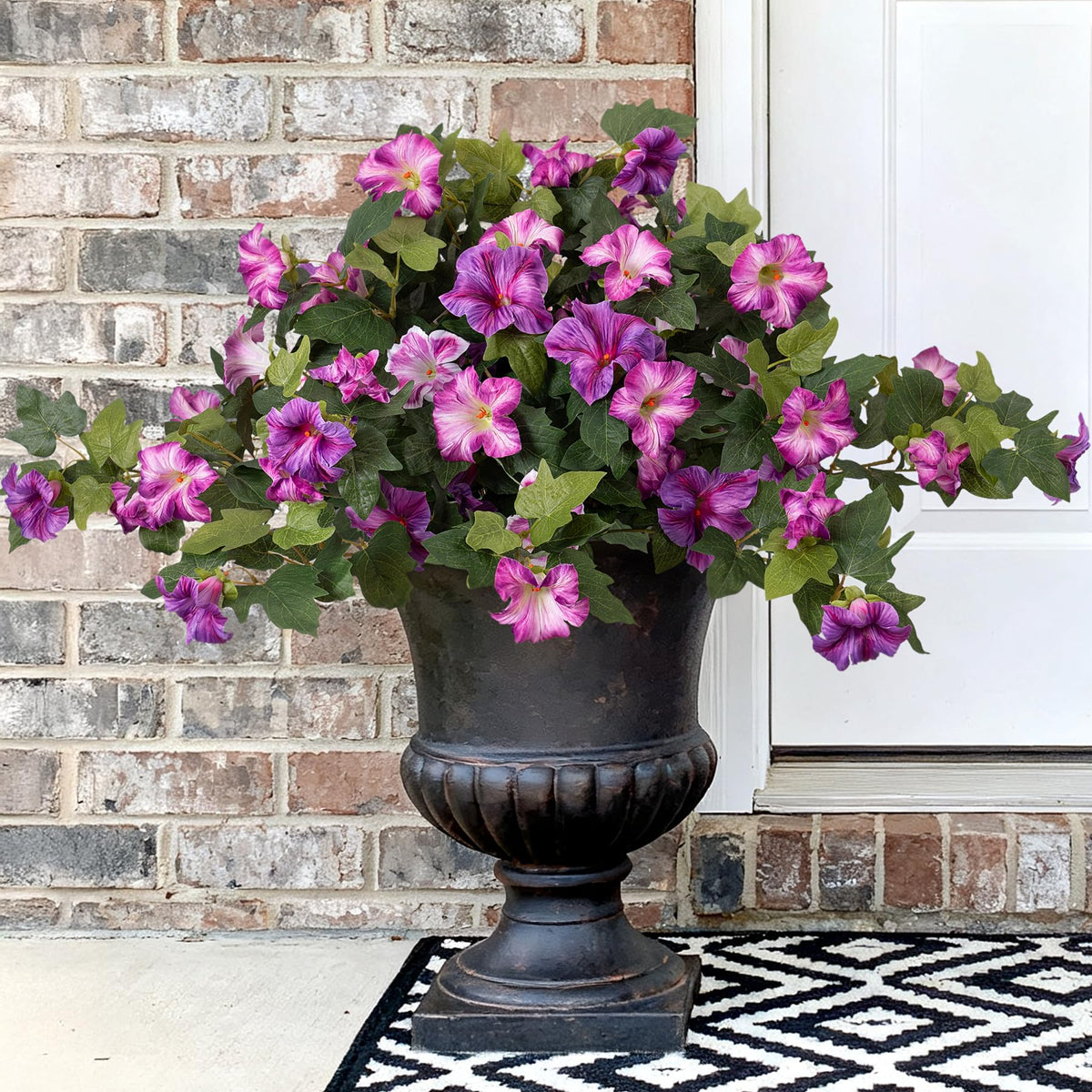 VGNQA artificial petunia flowers outdoors with gradient purple petals.