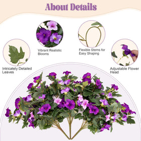 Three bundles of faux petunias with a coir basket