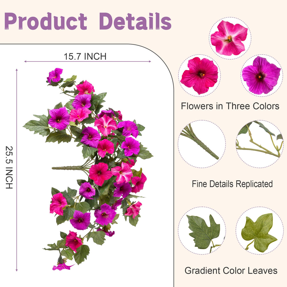 VGNQA detailed green foliage on artificial petunia stem