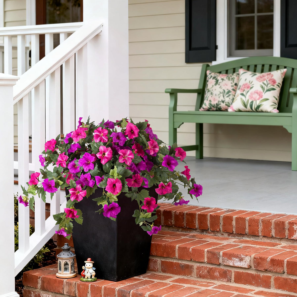 VGNQA faux petunias in outdoor garden setting with UV resistance