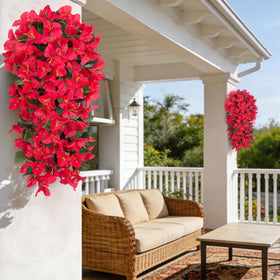 VGNQA fake bougainvillea outdoor vines on a porch railing boost curb appeal.