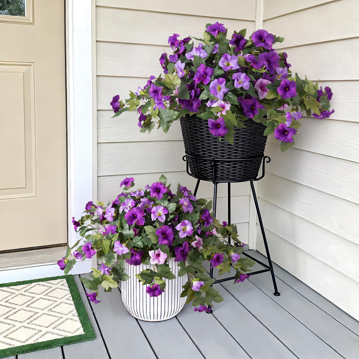VGNQA faux petunia blooms close-up showing vibrant petals and size
