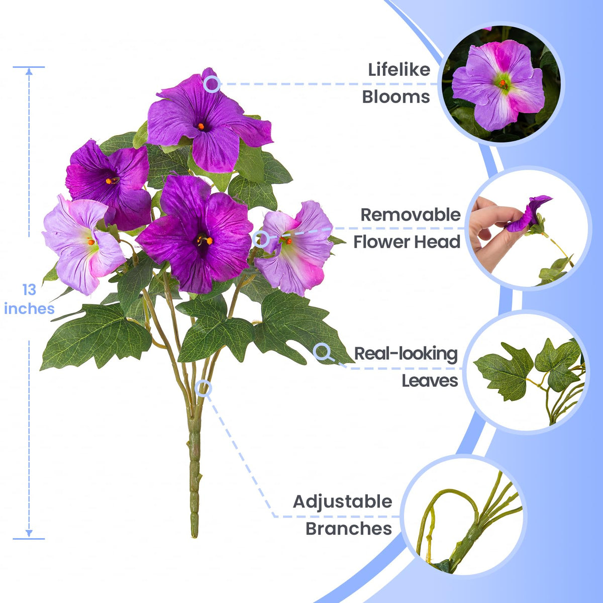 VGNQA faux petunia with silk petals looks realistic up close.