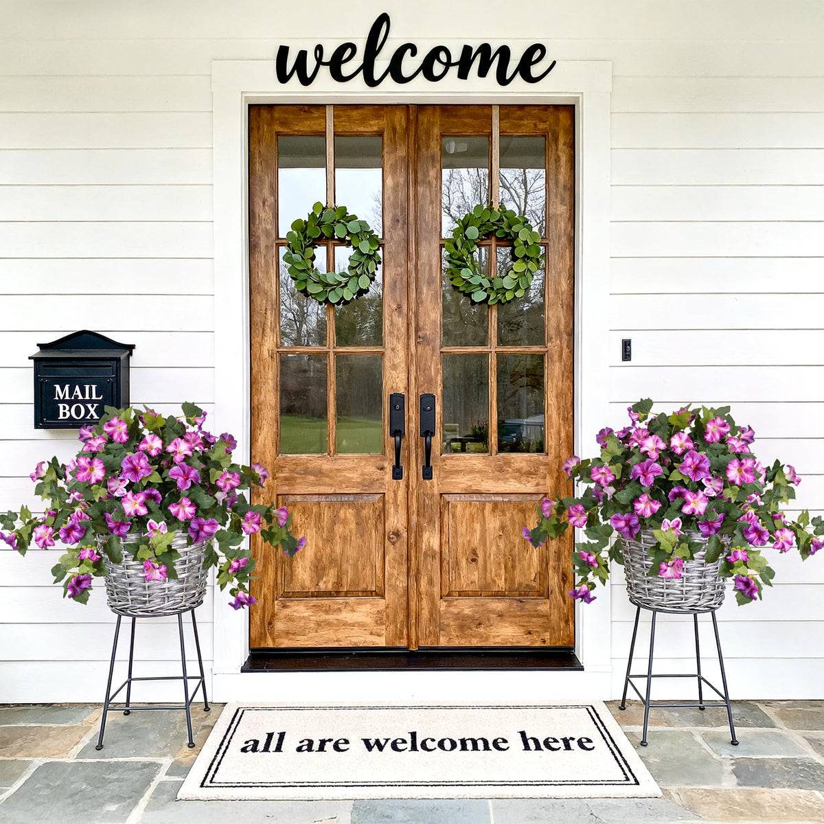 VGNQA two bundles of faux petunias for lush outdoor display.
