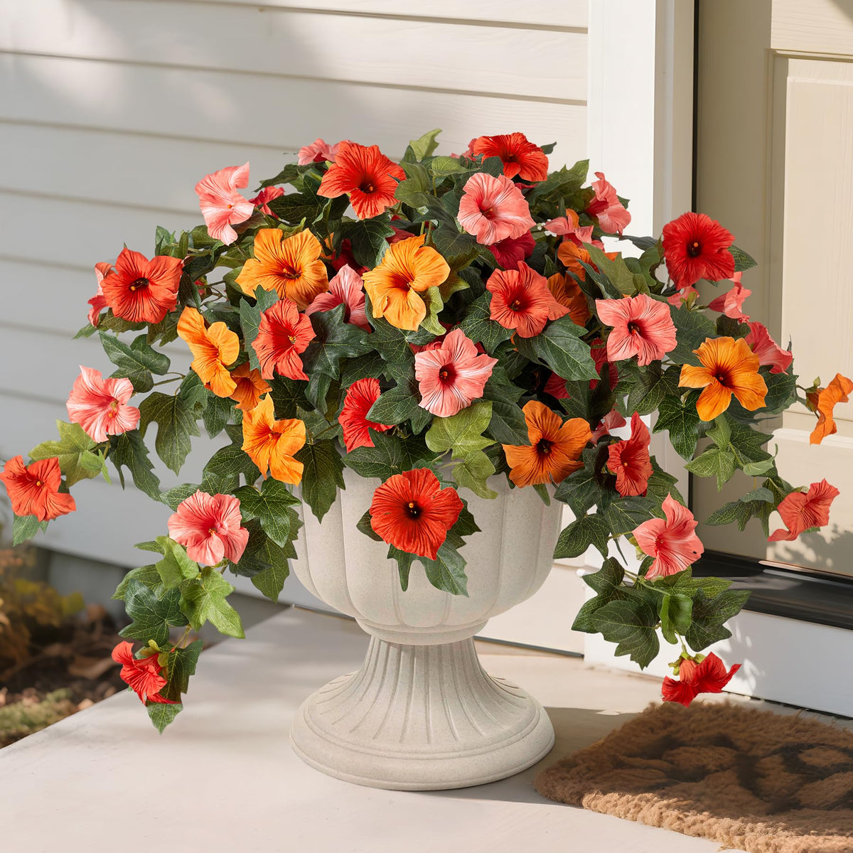 VGNQA petunias orange outdoor; UV-resistant faux blooms for durable year-round garden color.