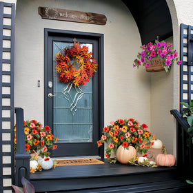 VGNQA petunias orange outdoor arrangement ideal for balconies and patios.