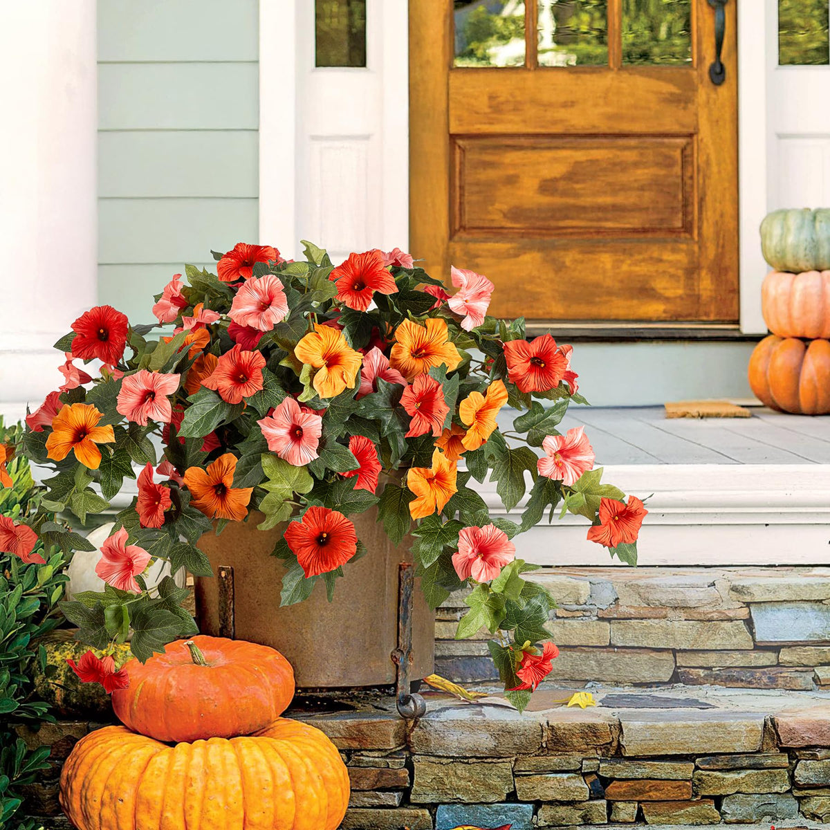 VGNQA fake petunias orange outdoor decor that resists fading in sunlight.