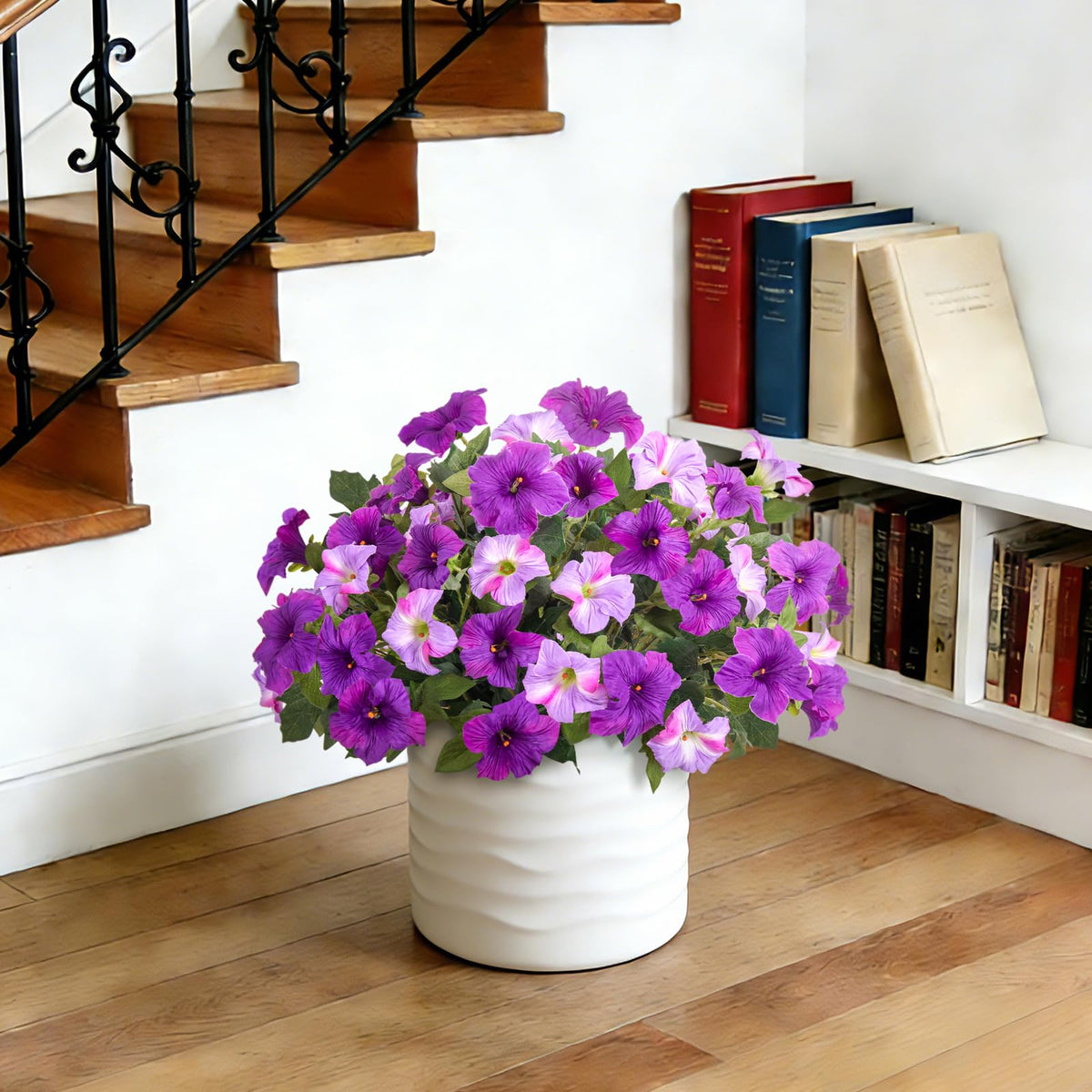 VGNQA petunia flowers elevate porch and doorway decor.