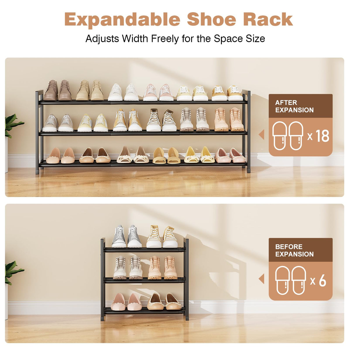 VGOBLO Expandable Shoe Rack 3-tier design for organized footwear
