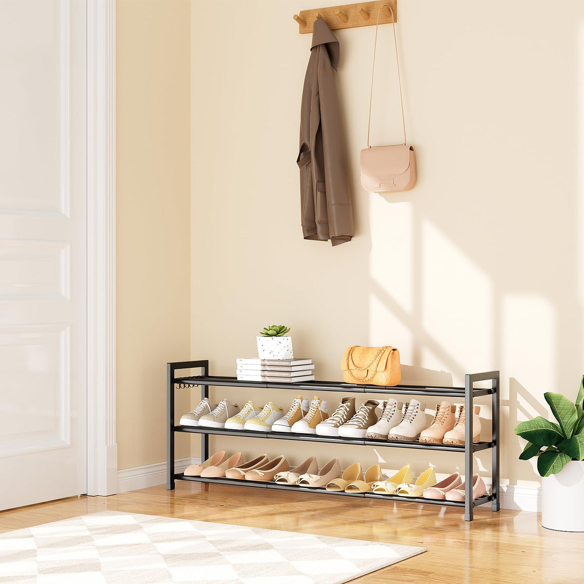 VGOBLO Expandable Shoe Rack extended width shows 47'' of storage