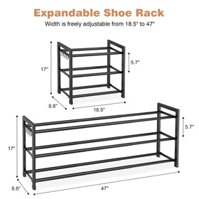 VGOBLO Expandable Shoe Rack side view highlights sturdy metal frame