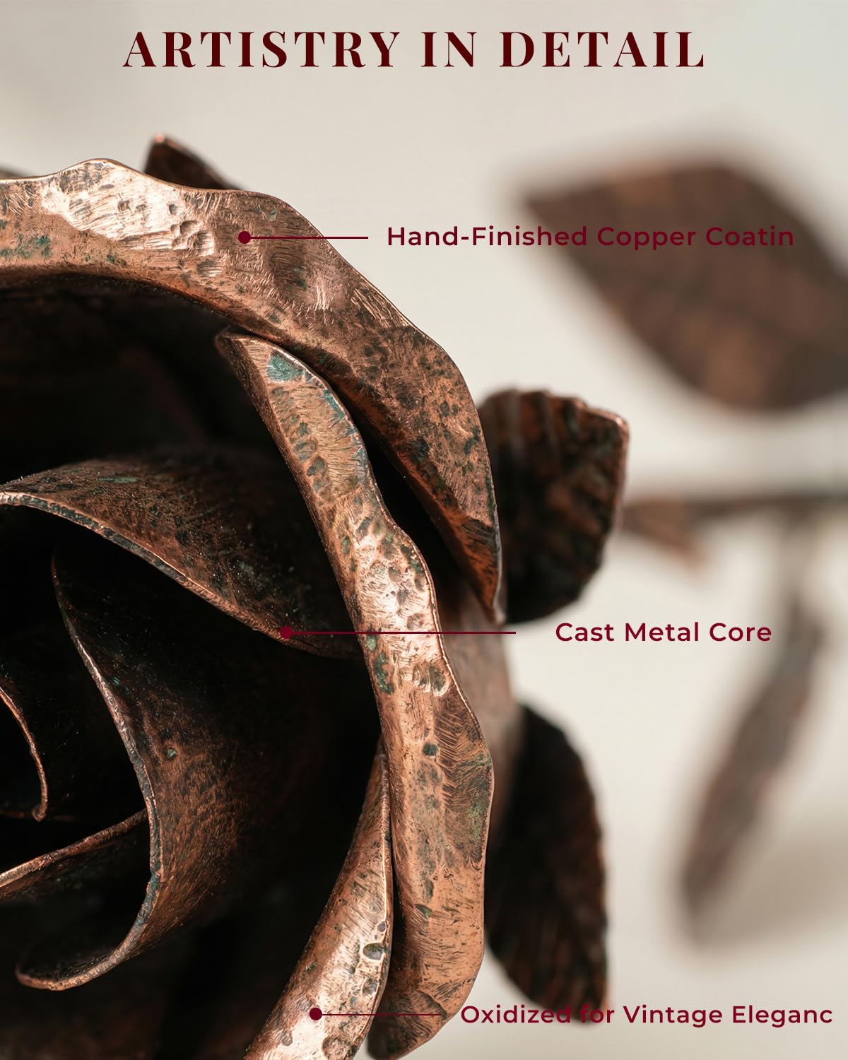VGYGLS solid metal core rose offers a premium, substantial feel and durability.