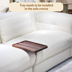 Vibaruta sofa tray close-up shows warm wood grain.