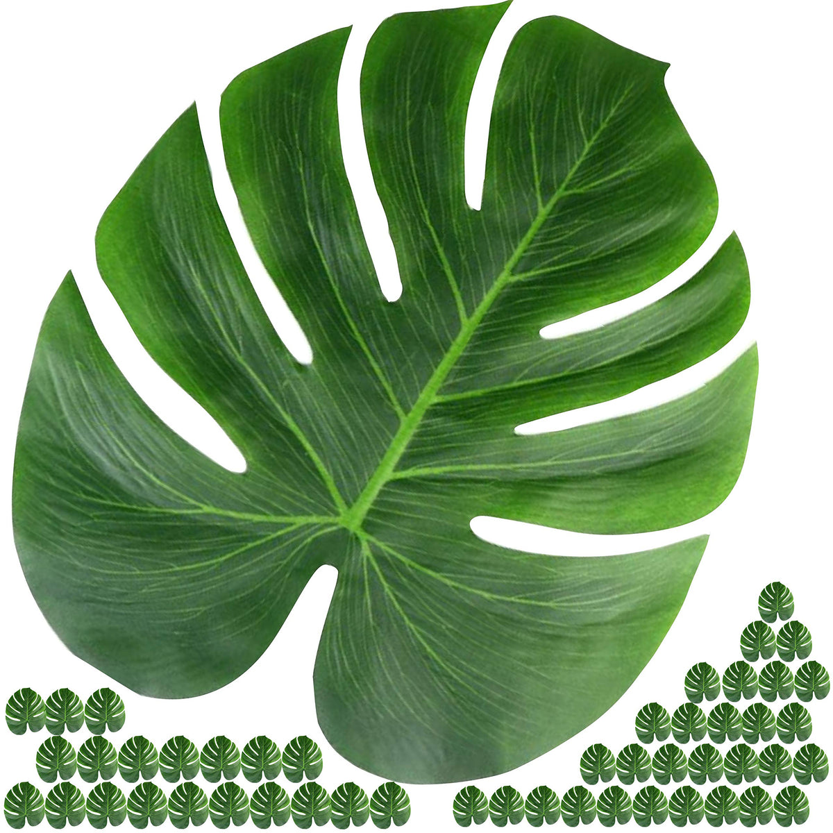 Vibe 50pcs large tropical palm leaves for authentic luau decor and reusable party accents.