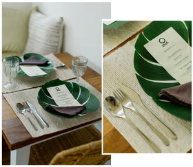 Vibe palm leaves centerpieces are quick to set up and reuse.