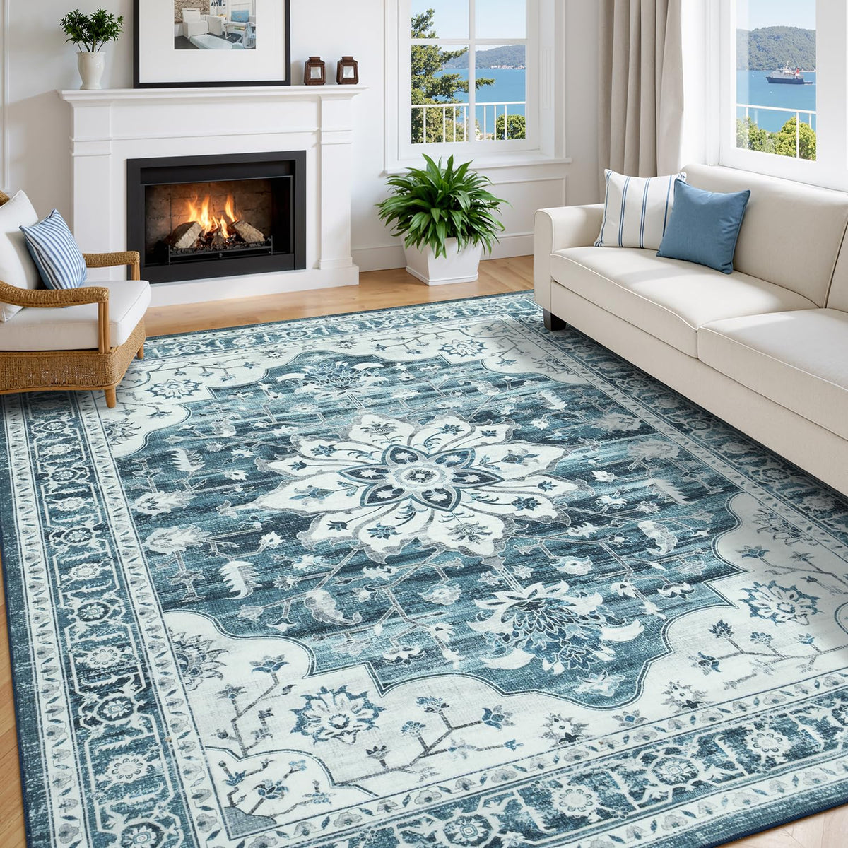 Vibrug rug close-up shows vintage boho medallion and soft texture.
