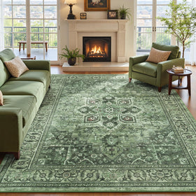 Vibrug Sage Green medallion rug closeup reveals plush texture for cozy living spaces.