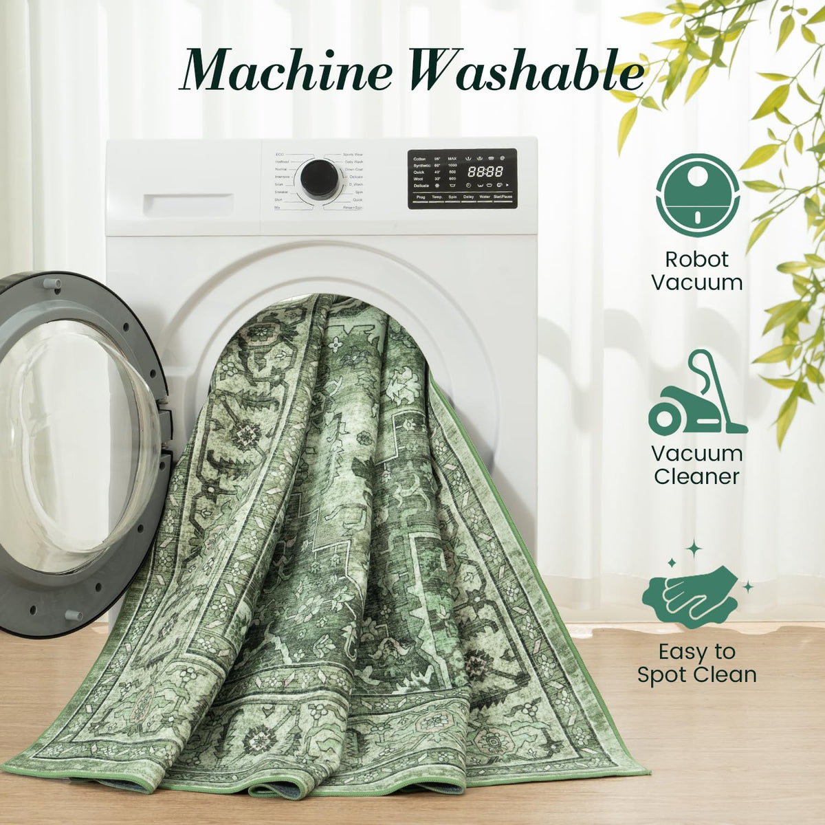 Vibrug Sage Green distressed floral medallion offers vintage charm for any room.