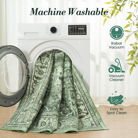 Vibrug Sage Green distressed floral medallion offers vintage charm for any room.