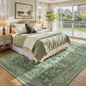 Vibrug Sage Green farmhouse interior angle showing versatile styling and timeless charm.