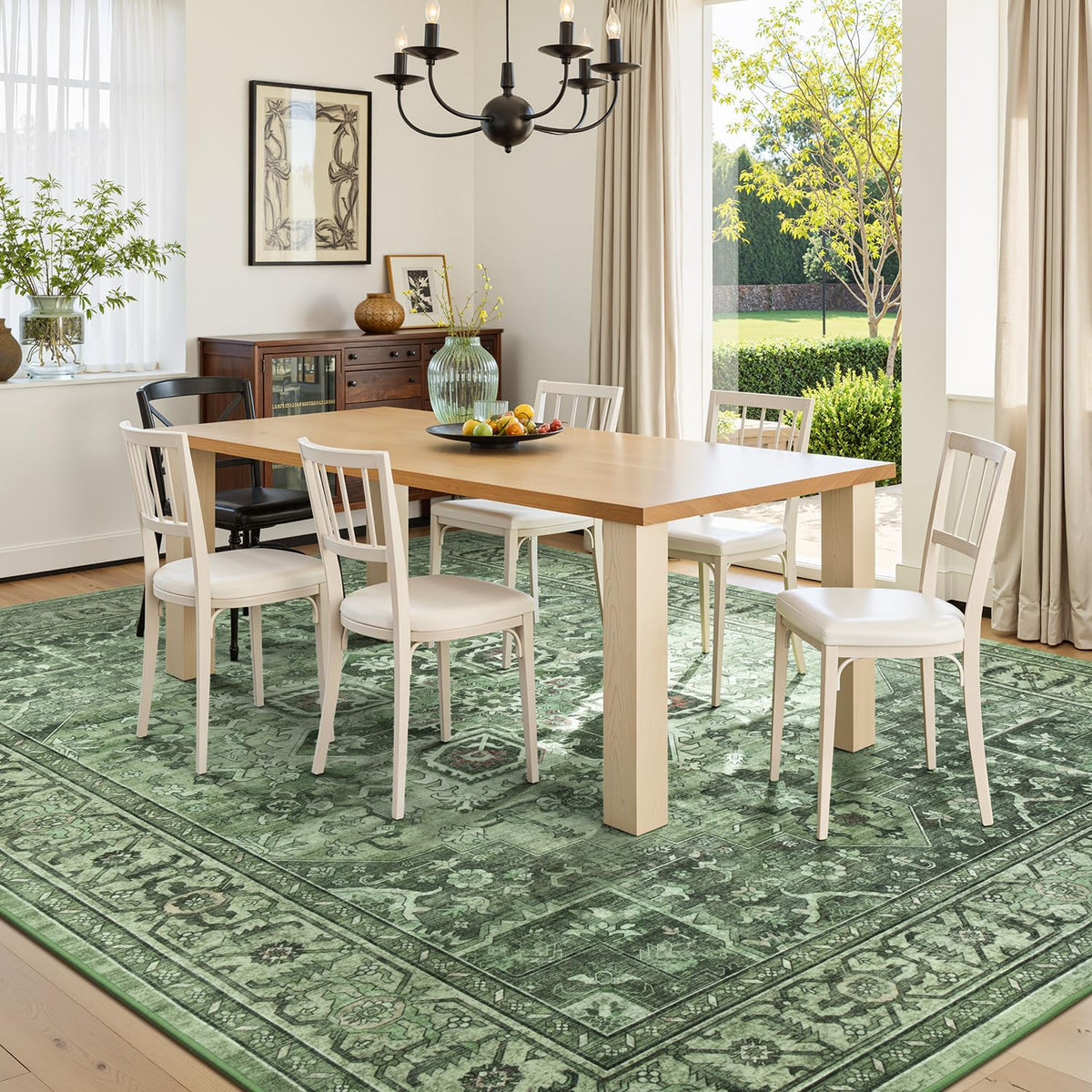 Vibrug Sage Green living room angle emphasizes soft inviting texture underfoot.