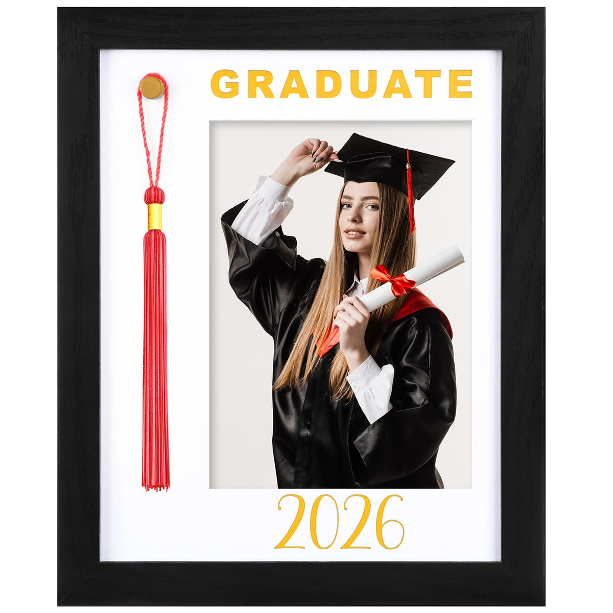 Vicenpal graduation frame 5x7 with tassel holder, elegant black and gold finish.