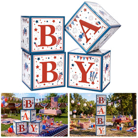 Vicenpal red white blue baby shower box creates festive 4th of July photo backdrop