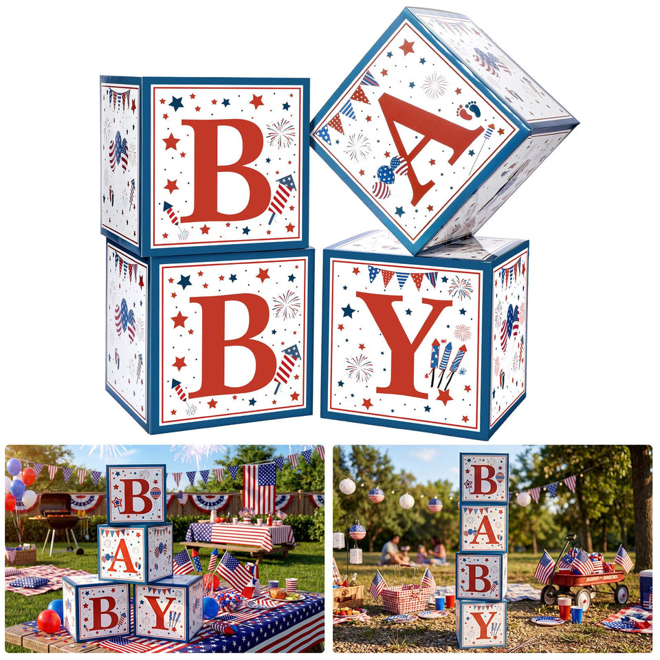 Vicenpal red white blue baby shower box creates festive 4th of July photo backdrop