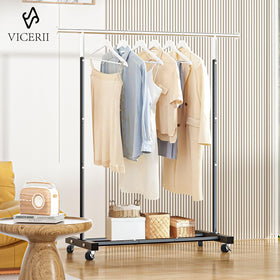 VICERII rolling rack side profile highlights sturdy frame and mobility.