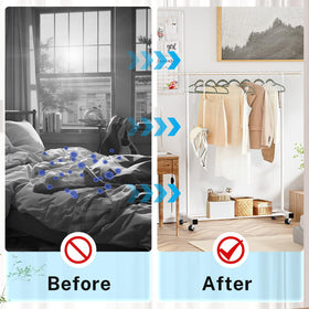 VICERII clothing rack in a bedroom setup demonstrating tidy organization