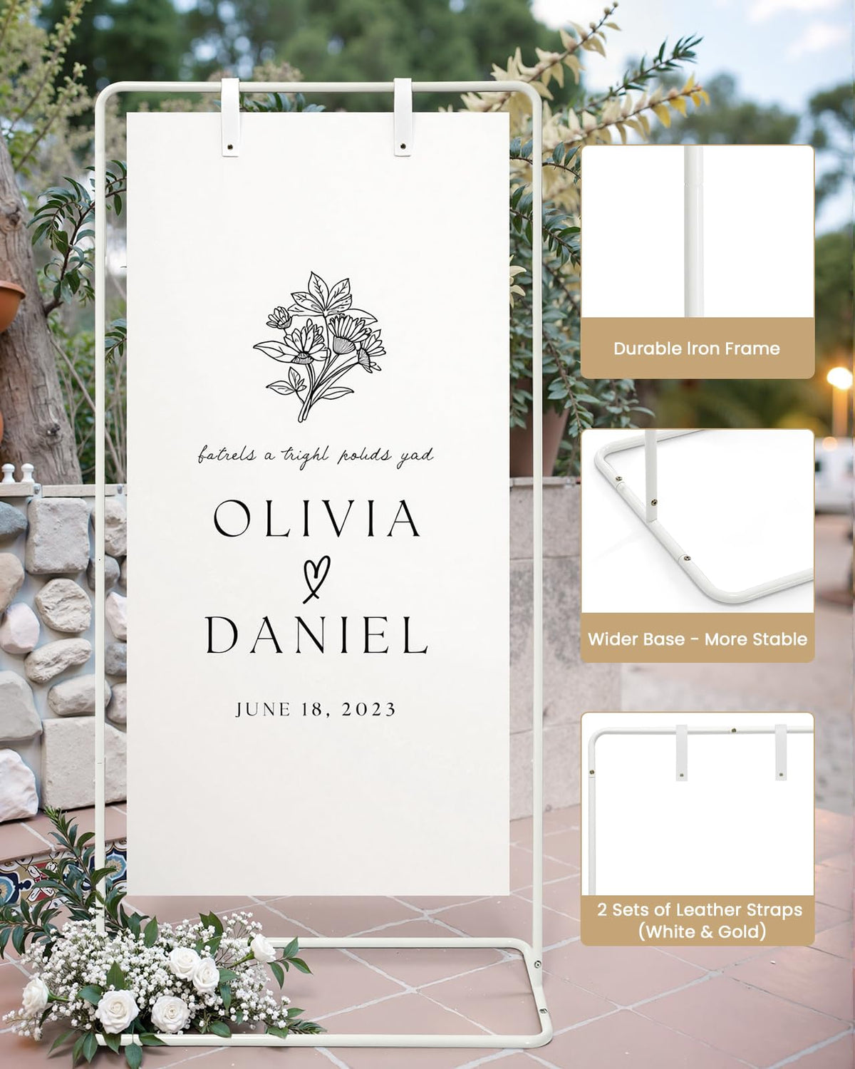 Victawks leather straps design bundle adds elegant security for signs and seating charts.