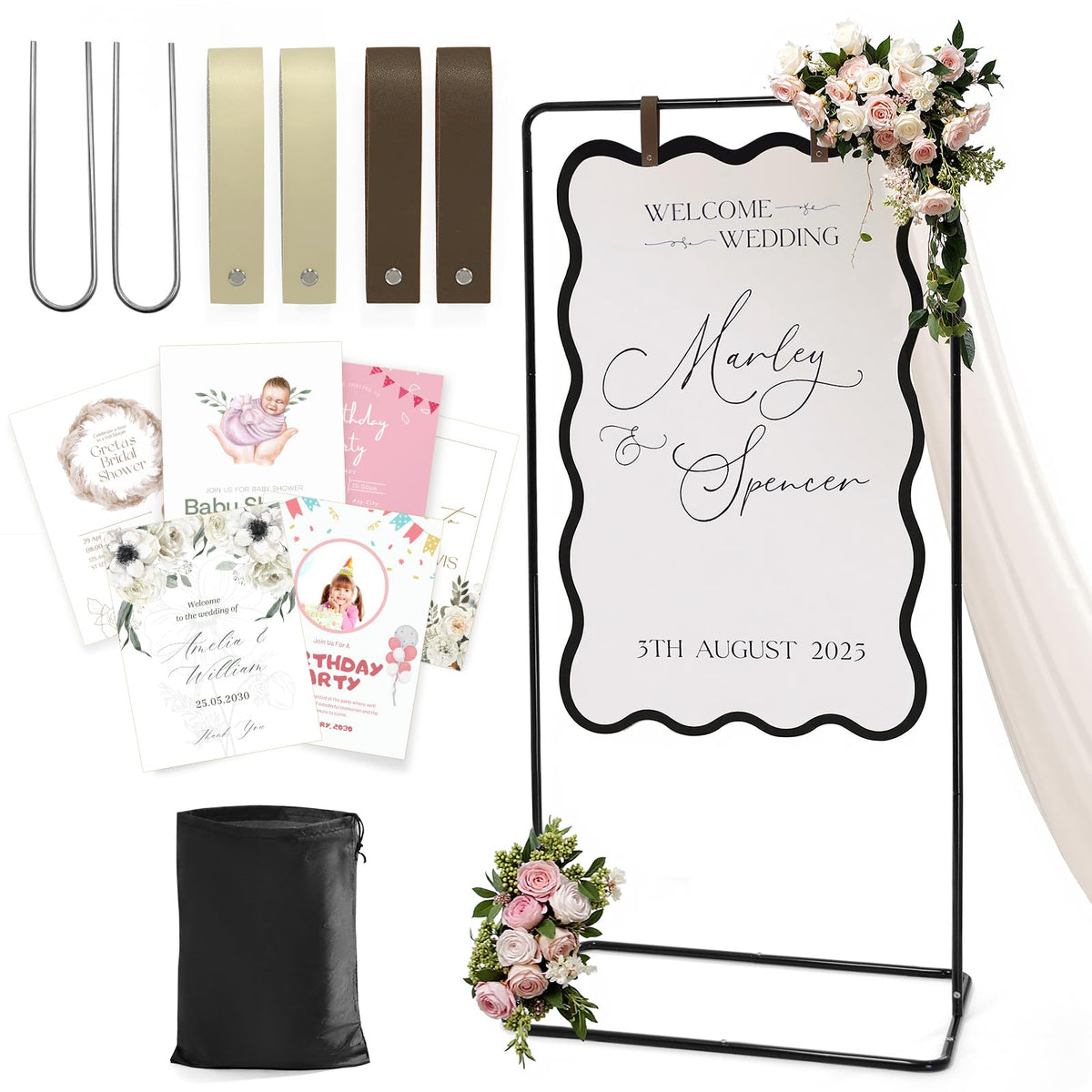 Victawks wedding sign stand at full height for grand outdoor entrances.