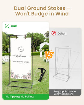 Victawks polished steel easel stands up to weather and repeated use.