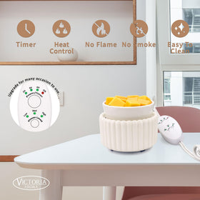 Victoria Aroma wax warmer in an office setting delivering fragrance without smoke.